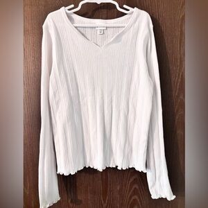 Art Class White Ribbed Long Sleeve Blouse